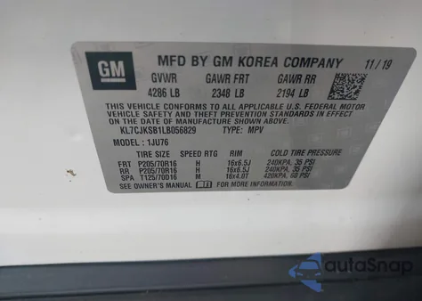 2020 Chevrolet Trax Fwd Ls from USA, damaged, VIN KL7CJKSB1LB056829